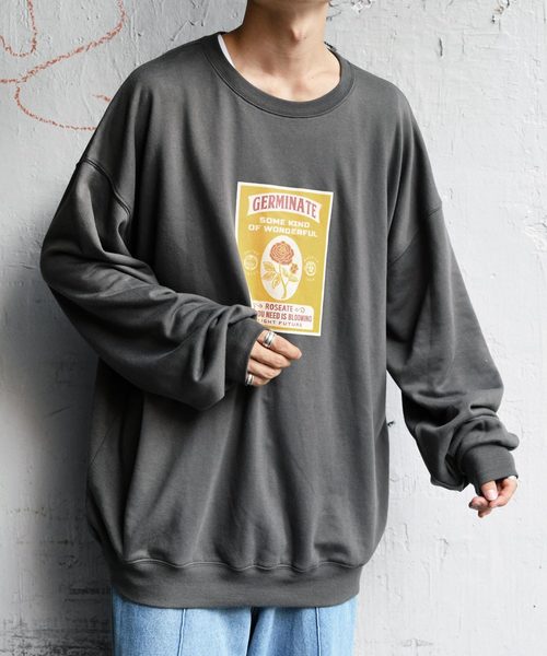 kutir（クティール）の「【クティールフルギ】レトロバラプリントスウェット（Tシャツ/カットソー・メンズ・チャコールグレー/オフホワイト/ライトグリーン・MEDIUM/LARGE）」の14枚目の写真