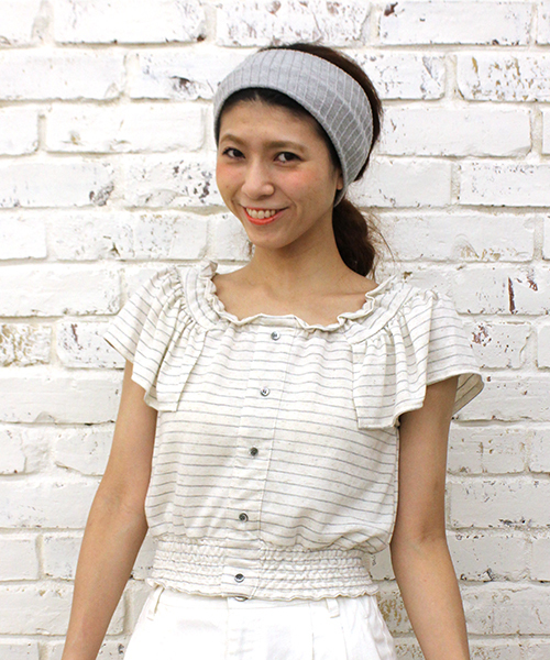 mystic（ミスティック）の「ボーダーシャーリングプルオーバー（Tシャツ/カットソー・レディース・グレー/ブラック/ブルー・ﾌﾘ-）」の2枚目の写真