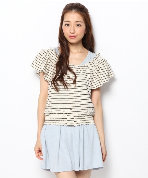 mystic（ミスティック）の「ボーダーシャーリングプルオーバー（Tシャツ/カットソー・レディース・グレー/ブラック/ブルー・ﾌﾘ-）」の5枚目の写真