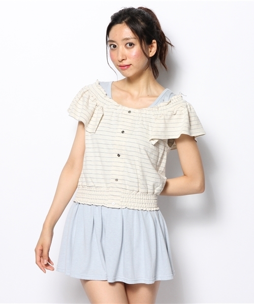 mystic（ミスティック）の「ボーダーシャーリングプルオーバー（Tシャツ/カットソー・レディース・グレー/ブラック/ブルー・ﾌﾘ-）」の4枚目の写真