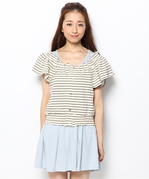 mystic（ミスティック）の「ボーダーシャーリングプルオーバー（Tシャツ/カットソー・レディース・グレー/ブラック/ブルー・ﾌﾘ-）」の6枚目の写真