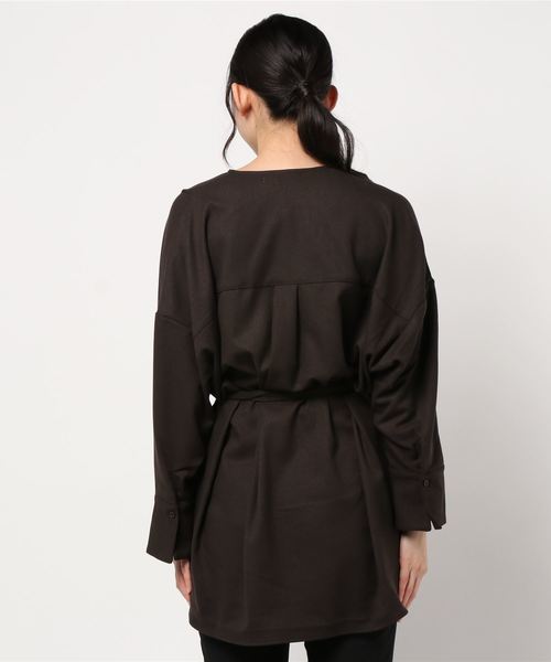 DouDou(ドゥドゥ)の「ベルト付き前開きシャツ3(シャツ/ブラウス・レディース・ダークブラウン/オフホワイト/ミント・FREE)」の4枚目の写真