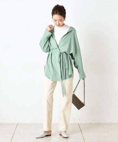 DouDou(ドゥドゥ)の「ベルト付き前開きシャツ3(シャツ/ブラウス・レディース・ダークブラウン/オフホワイト/ミント・FREE)」の13枚目の写真