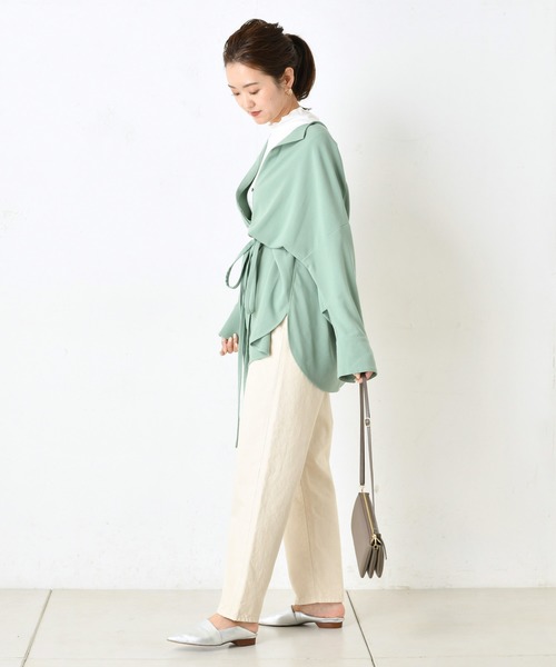 DouDou(ドゥドゥ)の「ベルト付き前開きシャツ3(シャツ/ブラウス・レディース・ダークブラウン/オフホワイト/ミント・FREE)」の14枚目の写真