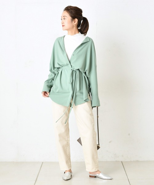 DouDou(ドゥドゥ)の「ベルト付き前開きシャツ3(シャツ/ブラウス・レディース・ダークブラウン/オフホワイト/ミント・FREE)」の15枚目の写真