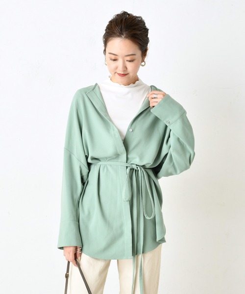 DouDou(ドゥドゥ)の「ベルト付き前開きシャツ3(シャツ/ブラウス・レディース・ダークブラウン/オフホワイト/ミント・FREE)」の16枚目の写真