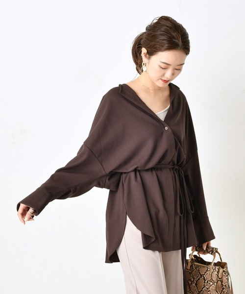 DouDou(ドゥドゥ)の「ベルト付き前開きシャツ3(シャツ/ブラウス・レディース・ダークブラウン/オフホワイト/ミント・FREE)」の9枚目の写真