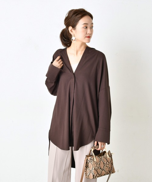 DouDou(ドゥドゥ)の「ベルト付き前開きシャツ3(シャツ/ブラウス・レディース・ダークブラウン/オフホワイト/ミント・FREE)」の11枚目の写真