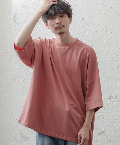 MinoriTY（マイノリティ）の「メンズ5分袖ビッグシルエットガゼットTシャツ（Tシャツ/カットソー・メンズ・ピンク/ベージュ/サックスブルー/ホワイト/ラベンダー/ブラック・FREE）」の6枚目の写真