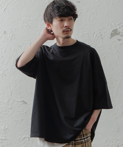 MinoriTY（マイノリティ）の「メンズ5分袖ビッグシルエットガゼットTシャツ（Tシャツ/カットソー・メンズ・ピンク/ベージュ/サックスブルー/ホワイト/ラベンダー/ブラック・FREE）」の2枚目の写真