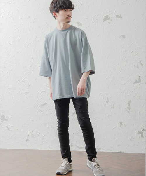 MinoriTY（マイノリティ）の「メンズ5分袖ビッグシルエットガゼットTシャツ（Tシャツ/カットソー・メンズ・ピンク/ベージュ/サックスブルー/ホワイト/ラベンダー/ブラック・FREE）」の18枚目の写真