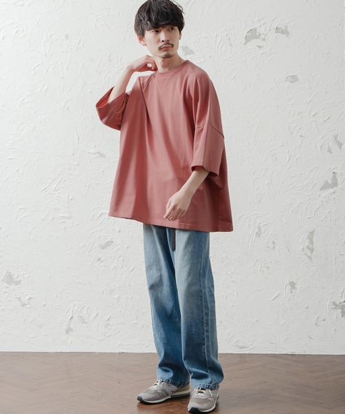 MinoriTY（マイノリティ）の「メンズ5分袖ビッグシルエットガゼットTシャツ（Tシャツ/カットソー・メンズ・ピンク/ベージュ/サックスブルー/ホワイト/ラベンダー/ブラック・FREE）」の11枚目の写真