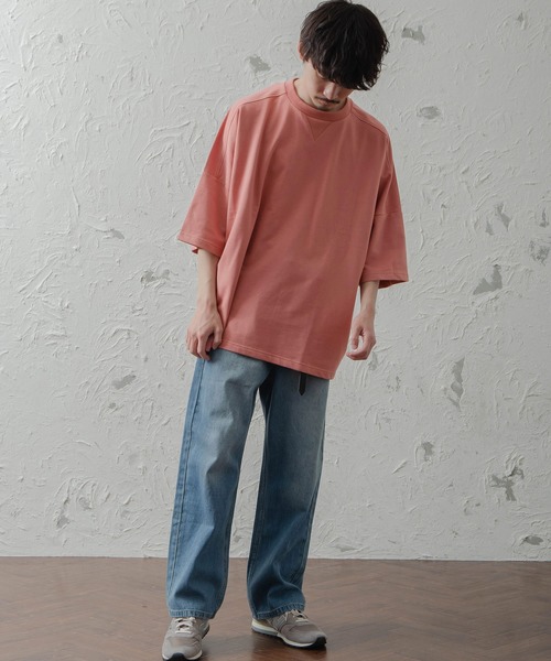 MinoriTY（マイノリティ）の「メンズ5分袖ビッグシルエットガゼットTシャツ（Tシャツ/カットソー・メンズ・ピンク/ベージュ/サックスブルー/ホワイト/ラベンダー/ブラック・FREE）」の22枚目の写真