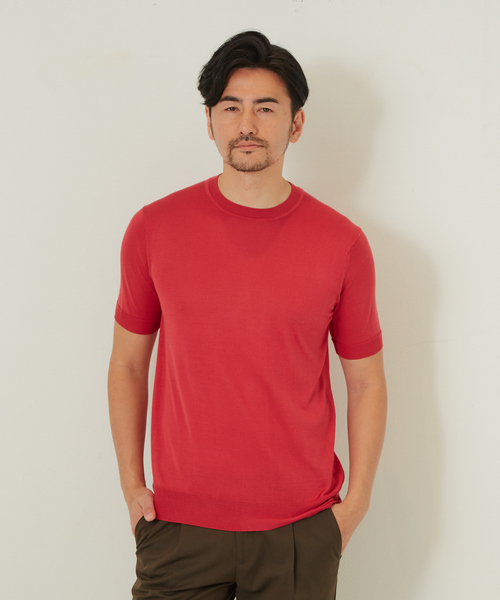 DESIGNWORKS（デザインワークス）の「ウォッシャブルシルク天竺 ニットTシャツ（Tシャツ/カットソー・メンズ・ホワイト/ブラック/カーキ/インディゴブルー/ワイン・46/48/50）」の5枚目の写真