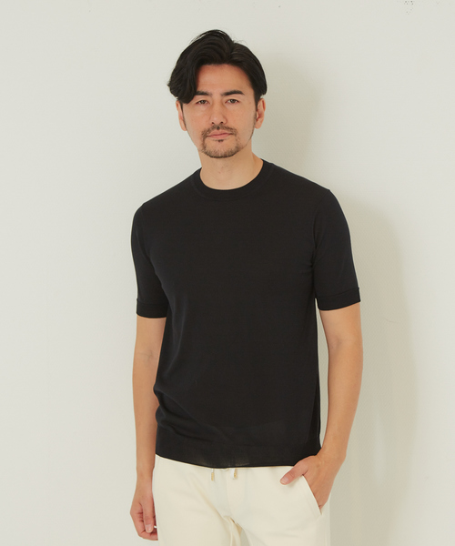 DESIGNWORKS（デザインワークス）の「ウォッシャブルシルク天竺 ニットTシャツ（Tシャツ/カットソー・メンズ・ホワイト/ブラック/カーキ/インディゴブルー/ワイン・46/48/50）」の2枚目の写真