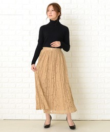 花柄総レースロング丈プリーツスカート
