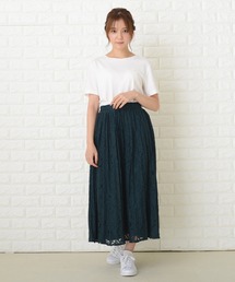 花柄総レースロング丈プリーツスカート