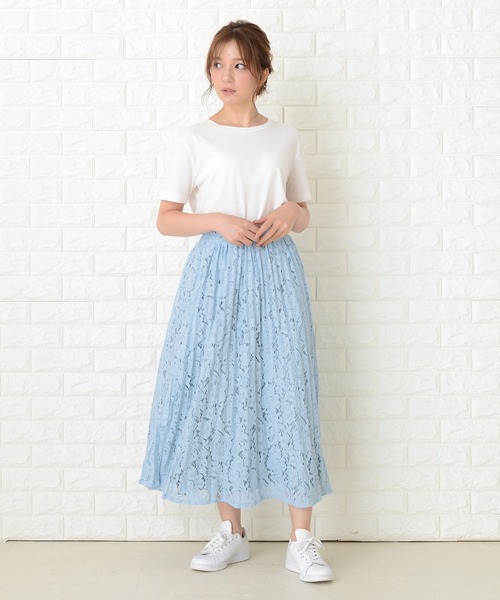 Lace Ladies(レースレディース)の「花柄総レースロング丈プリーツスカート(スカート・レディース・ライトブルー/ブラック/ベージュ/グレー/グリーン・FREE)」の5枚目の写真