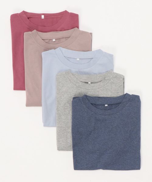 綿100％抗菌防臭汗ジミ対策プルオーバー5枚組（Tシャツ