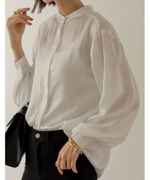 Re:EDIT | [2020A/W COLLECTION][星玲奈さん着用]バンドカラー2WAYボリュームスリーブサテンブラウス(シャツ/ブラウス)