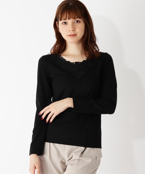 grove（グローブ）の「モチーフレースロングTシャツ（Tシャツ/カットソー・レディース・ブラック/アイボリー/ライトベージュ/ピンク系・01/02/03/04）」の3枚目の写真