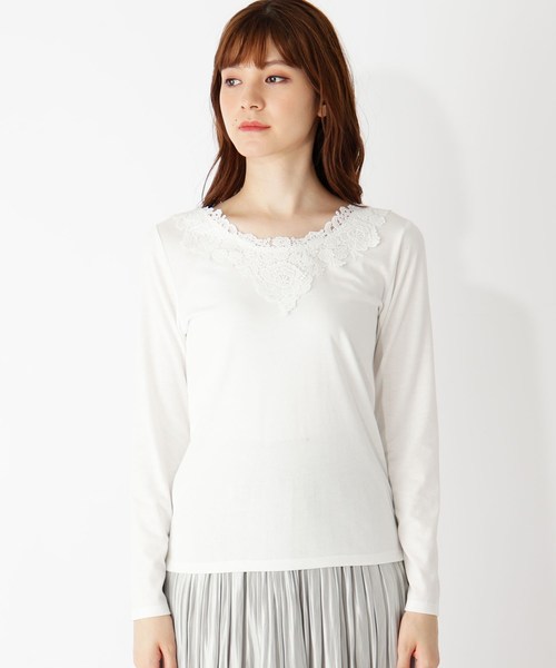 grove（グローブ）の「モチーフレースロングTシャツ（Tシャツ/カットソー・レディース・ブラック/アイボリー/ライトベージュ/ピンク系・01/02/03/04）」の9枚目の写真