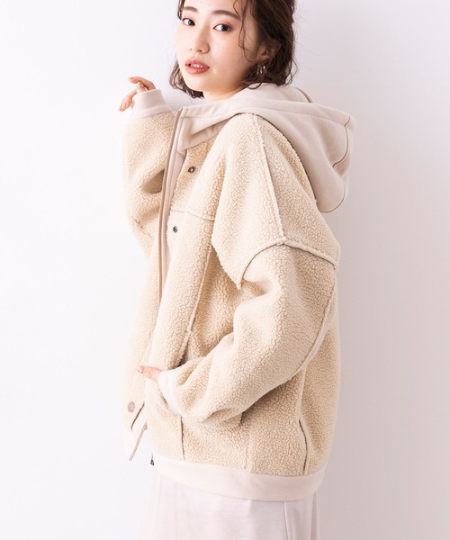HUNCH(ハンチ)の「ボア×スウェード レイヤード風ブルゾン(ブルゾン)」|アイボリー