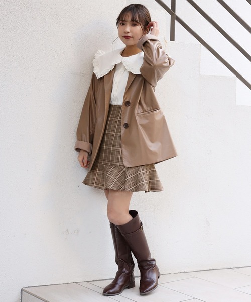 one after another NICE CLAUP(ワンアフターアナザーナイスクラップ)の「切替フリルミニスカート(スカート・レディース・ブラック/ブラウン/レオパード/チェック・FREE)」の7枚目の写真