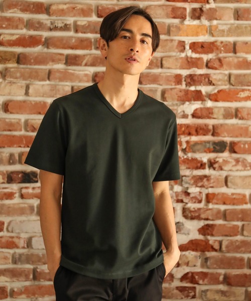 UNION STATION（ユニオンステーション）の「ストレッチスムース半袖VネックＴシャツ（Tシャツ/カットソー・メンズ・ブラック/ダークグリーン/ベージュ/オフホワイト/チャコール・LL/S/M/L）」の5枚目の写真