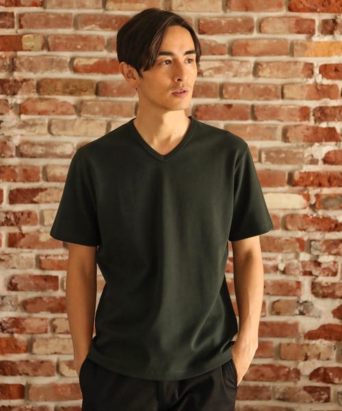 UNION STATION（ユニオンステーション）の「ストレッチスムース半袖VネックＴシャツ（Tシャツ/カットソー・メンズ・ブラック/ダークグリーン/ベージュ/オフホワイト/チャコール・LL/S/M/L）」の9枚目の写真