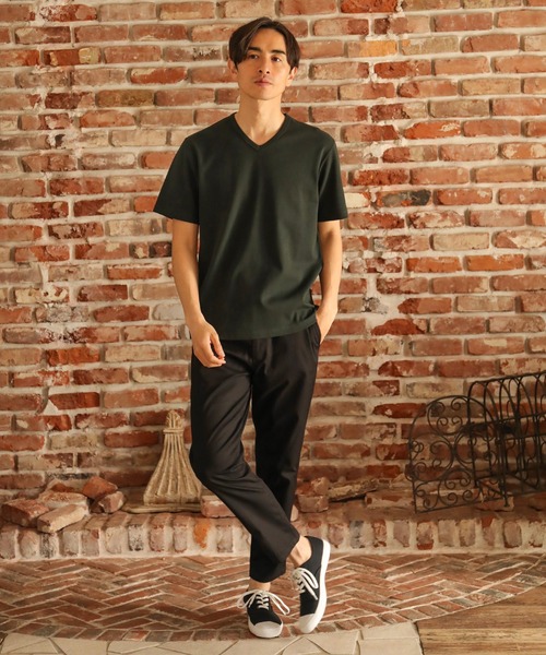 UNION STATION（ユニオンステーション）の「ストレッチスムース半袖VネックＴシャツ（Tシャツ/カットソー・メンズ・ブラック/ダークグリーン/ベージュ/オフホワイト/チャコール・LL/S/M/L）」の10枚目の写真