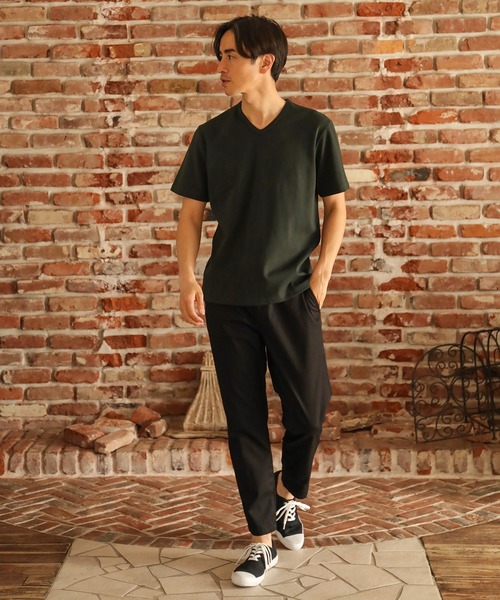 UNION STATION（ユニオンステーション）の「ストレッチスムース半袖VネックＴシャツ（Tシャツ/カットソー・メンズ・ブラック/ダークグリーン/ベージュ/オフホワイト/チャコール・LL/S/M/L）」の11枚目の写真