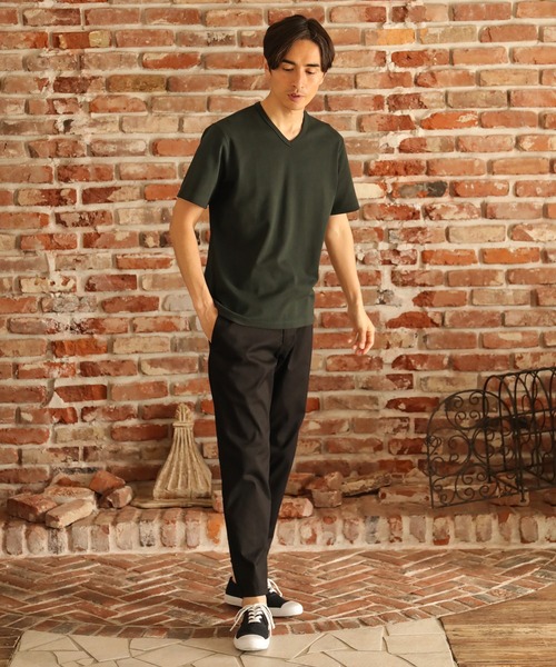 UNION STATION（ユニオンステーション）の「ストレッチスムース半袖VネックＴシャツ（Tシャツ/カットソー・メンズ・ブラック/ダークグリーン/ベージュ/オフホワイト/チャコール・LL/S/M/L）」の12枚目の写真