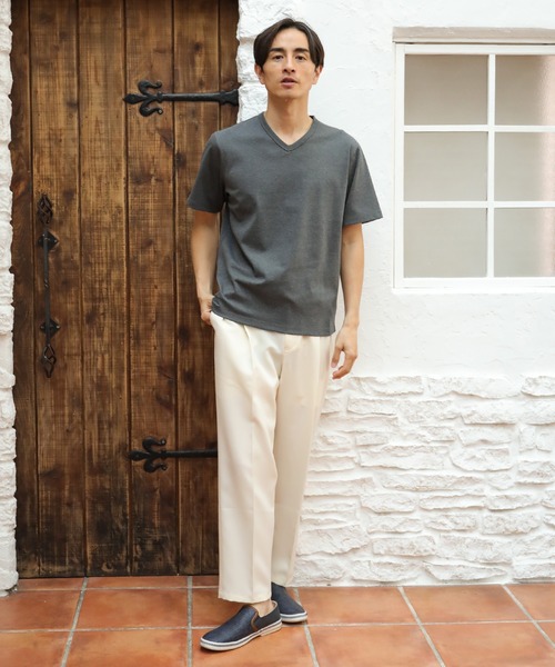 UNION STATION（ユニオンステーション）の「ストレッチスムース半袖VネックＴシャツ（Tシャツ/カットソー・メンズ・ブラック/ダークグリーン/ベージュ/オフホワイト/チャコール・LL/S/M/L）」の14枚目の写真