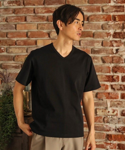 UNION STATION（ユニオンステーション）の「ストレッチスムース半袖VネックＴシャツ（Tシャツ/カットソー・メンズ・ブラック/ダークグリーン/ベージュ/オフホワイト/チャコール・LL/S/M/L）」の16枚目の写真