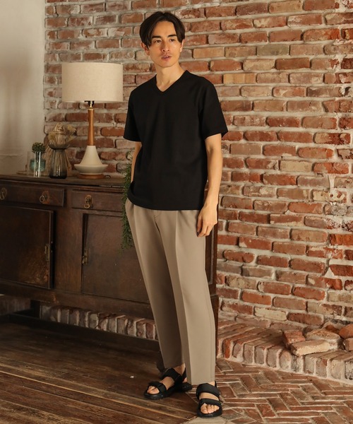 UNION STATION（ユニオンステーション）の「ストレッチスムース半袖VネックＴシャツ（Tシャツ/カットソー・メンズ・ブラック/ダークグリーン/ベージュ/オフホワイト/チャコール・LL/S/M/L）」の17枚目の写真