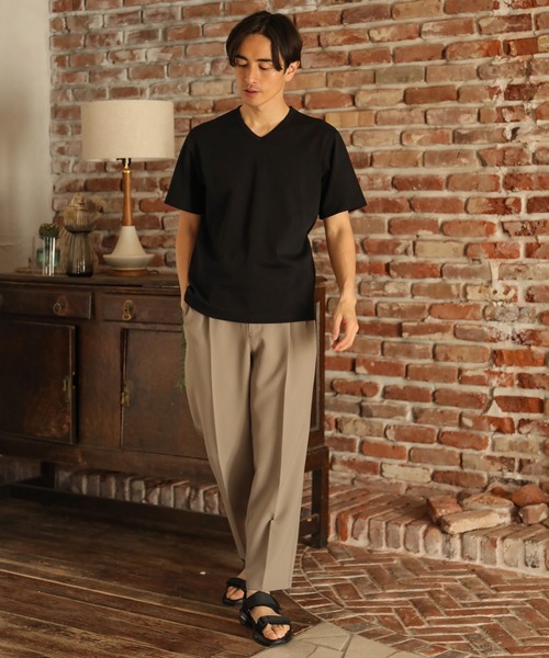 UNION STATION（ユニオンステーション）の「ストレッチスムース半袖VネックＴシャツ（Tシャツ/カットソー・メンズ・ブラック/ダークグリーン/ベージュ/オフホワイト/チャコール・LL/S/M/L）」の18枚目の写真