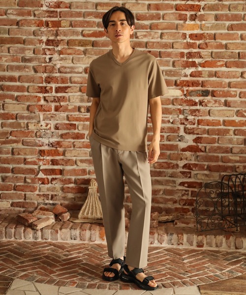 UNION STATION（ユニオンステーション）の「ストレッチスムース半袖VネックＴシャツ（Tシャツ/カットソー・メンズ・ブラック/ダークグリーン/ベージュ/オフホワイト/チャコール・LL/S/M/L）」の20枚目の写真