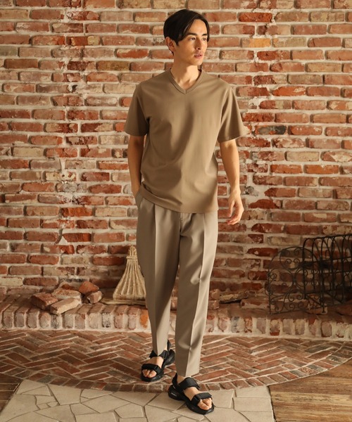 UNION STATION（ユニオンステーション）の「ストレッチスムース半袖VネックＴシャツ（Tシャツ/カットソー・メンズ・ブラック/ダークグリーン/ベージュ/オフホワイト/チャコール・LL/S/M/L）」の21枚目の写真