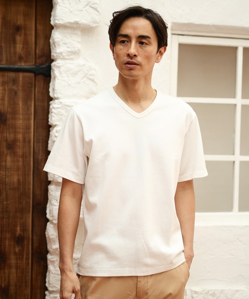 UNION STATION（ユニオンステーション）の「ストレッチスムース半袖VネックＴシャツ（Tシャツ/カットソー・メンズ・ブラック/ダークグリーン/ベージュ/オフホワイト/チャコール・LL/S/M/L）」の22枚目の写真