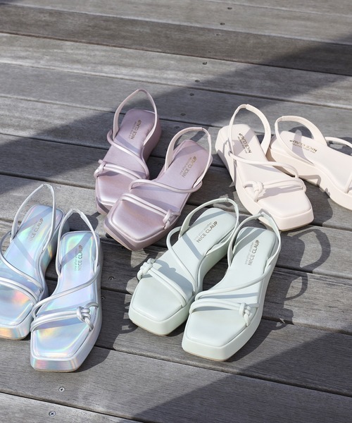 one after another NICE CLAUP（ワンアフターアナザーナイスクラップ）の「スクエアトゥチューブサンダル（サンダル・レディース・アイボリー/ミント・S/M/L/LL）」の6枚目の写真