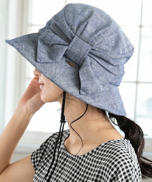 QUEENHEAD（クイーンヘッド）の「外せるあご紐付き サイドリボンUVハット（ハット・レディース・ブラック/ネイビー/ブラウン・X-LARGE/XX-LARGE/FREE）」の3枚目の写真