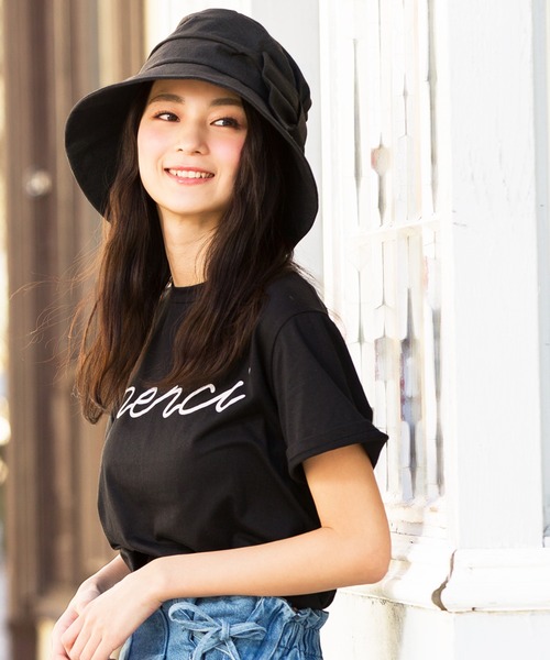 QUEENHEAD（クイーンヘッド）の「外せるあご紐付き サイドリボンUVハット（ハット・レディース・ブラック/ネイビー/ブラウン・X-LARGE/XX-LARGE/FREE）」の6枚目の写真