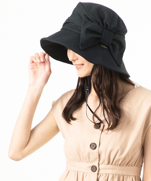 QUEENHEAD（クイーンヘッド）の「外せるあご紐付き サイドリボンUVハット（ハット・レディース・ブラック/ネイビー/ブラウン・X-LARGE/XX-LARGE/FREE）」の11枚目の写真