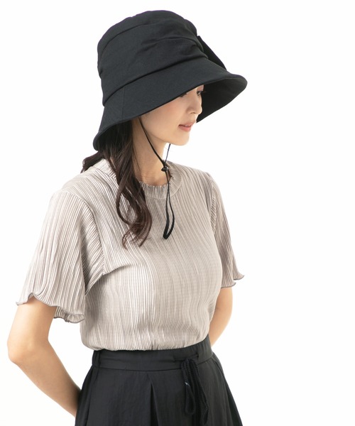 QUEENHEAD（クイーンヘッド）の「外せるあご紐付き サイドリボンUVハット（ハット・レディース・ブラック/ネイビー/ブラウン・X-LARGE/XX-LARGE/FREE）」の12枚目の写真