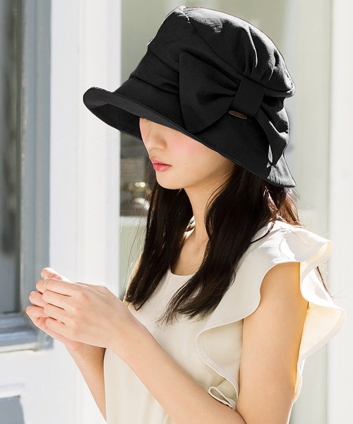 QUEENHEAD（クイーンヘッド）の「外せるあご紐付き サイドリボンUVハット（ハット・レディース・ブラック/ネイビー/ブラウン・X-LARGE/XX-LARGE/FREE）」の4枚目の写真