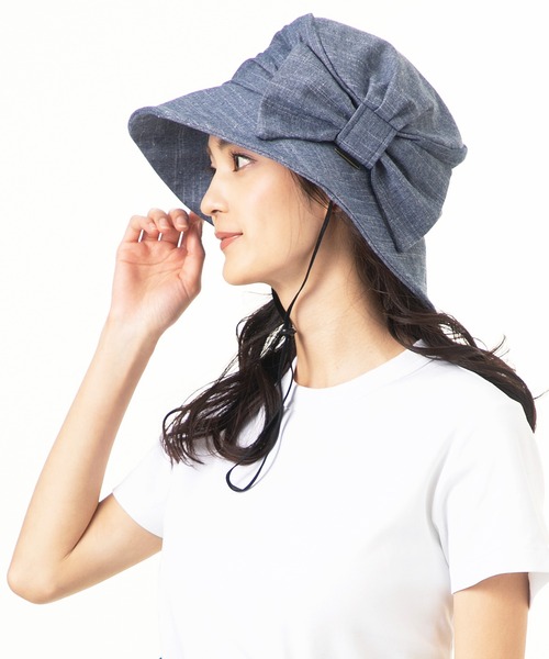 QUEENHEAD（クイーンヘッド）の「外せるあご紐付き サイドリボンUVハット（ハット・レディース・ブラック/ネイビー/ブラウン・X-LARGE/XX-LARGE/FREE）」の10枚目の写真