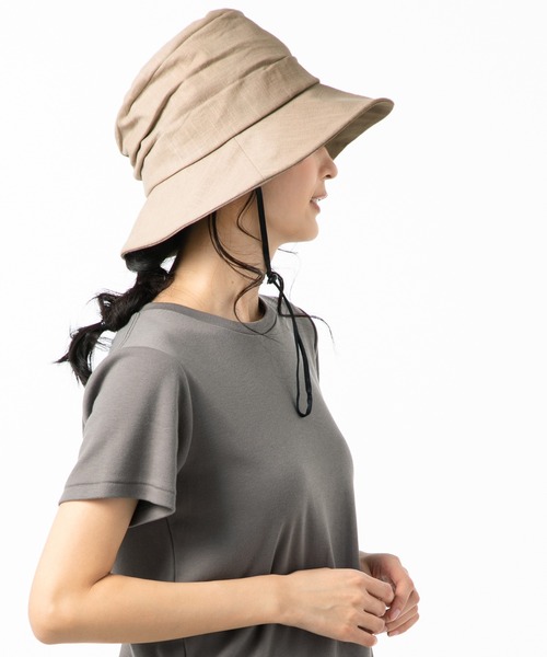 QUEENHEAD（クイーンヘッド）の「外せるあご紐付き サイドリボンUVハット（ハット・レディース・ブラック/ネイビー/ブラウン・X-LARGE/XX-LARGE/FREE）」の20枚目の写真