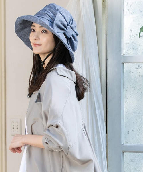 QUEENHEAD（クイーンヘッド）の「外せるあご紐付き サイドリボンUVハット（ハット・レディース・ブラック/ネイビー/ブラウン・X-LARGE/XX-LARGE/FREE）」の15枚目の写真