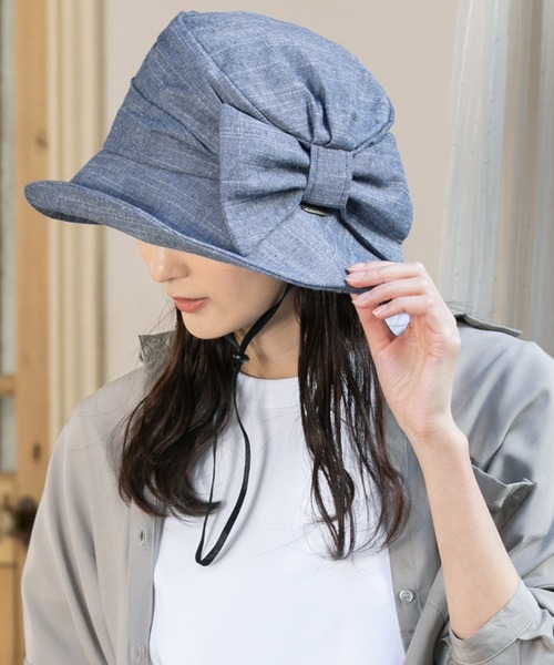 QUEENHEAD（クイーンヘッド）の「外せるあご紐付き サイドリボンUVハット（ハット・レディース・ブラック/ネイビー/ブラウン・X-LARGE/XX-LARGE/FREE）」の16枚目の写真
